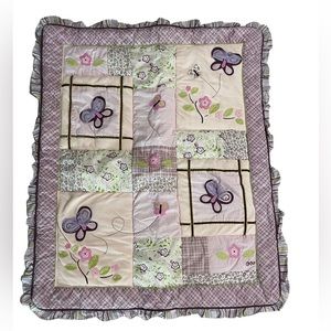 Cocalo Baby Girl Quilt Blanket Butterfly Pink Purple Ruffle 42” X 34” EUC